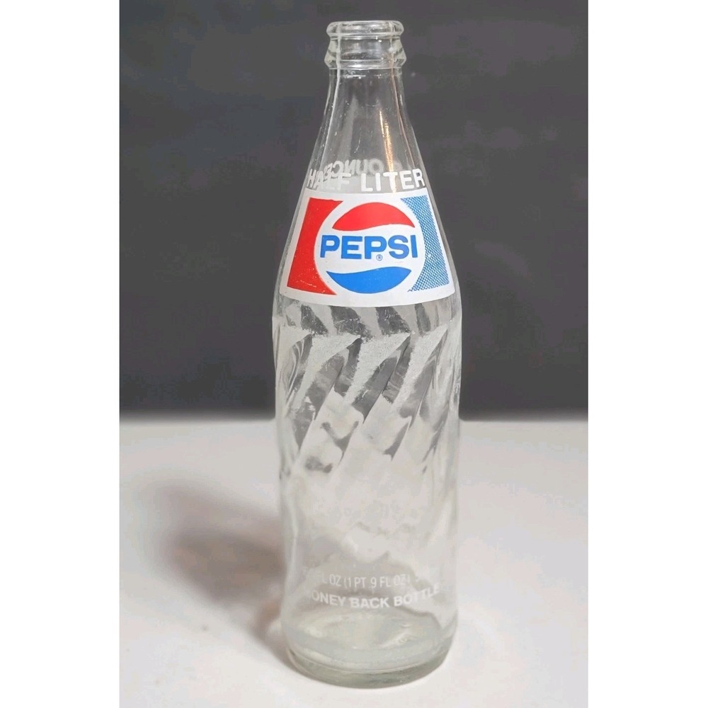 Vintage Pepsi Cola Soda Swirl Glass Bottle 16.9 Oz Clear Retro Advertising
